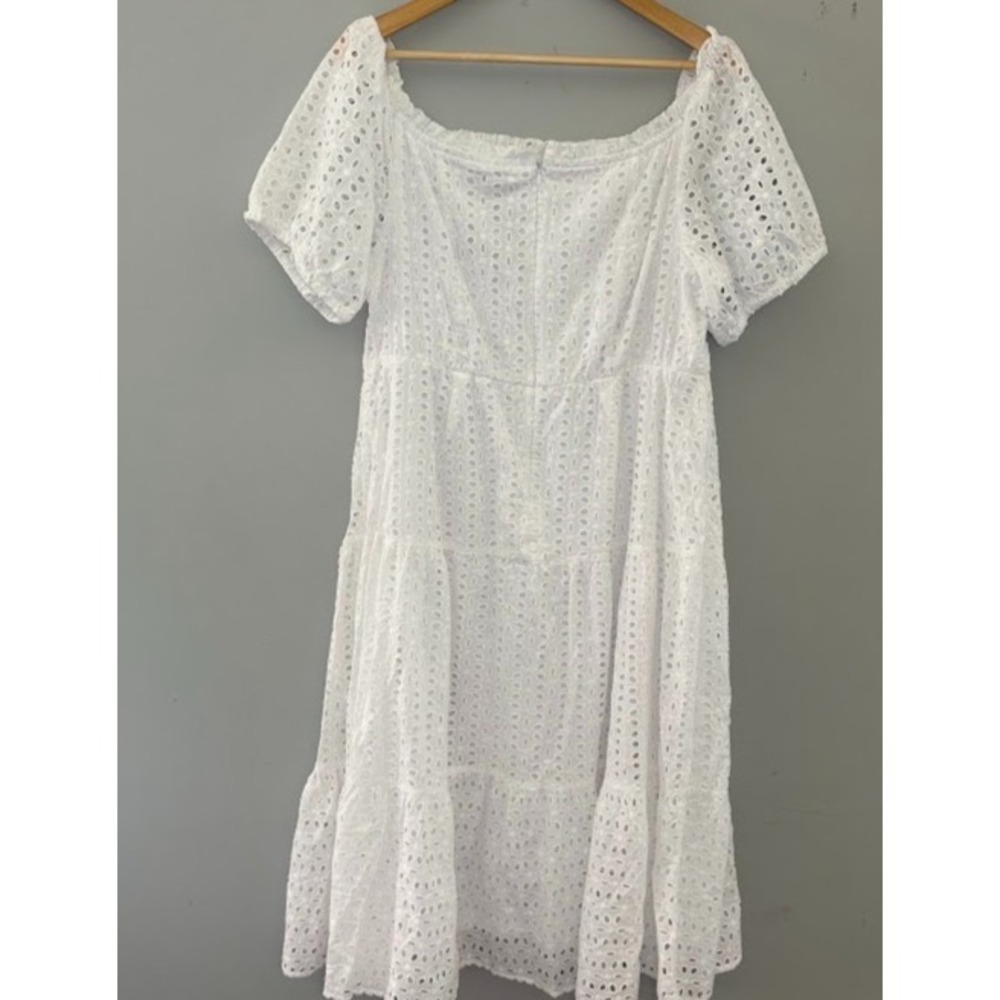 Lane Bryant Women‎ Plus Size 14W White Eyelet Dress Tiered, Puff Sleeves NWT - Picture 3 of 7
